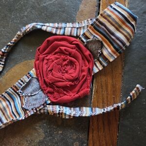 Multicolor Striped Headband with Red Flower